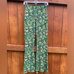 Zara 70s Green Floral Bellbottoms Flare Pants